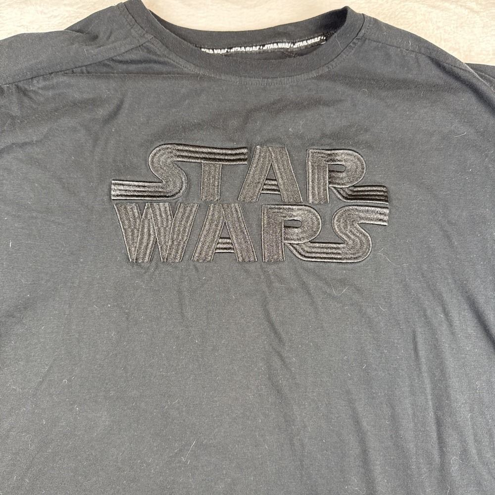 Star Wars Lucas Mens‎ Black 3D Embroidered Logo Short Sleeve T-Shirt Size Large